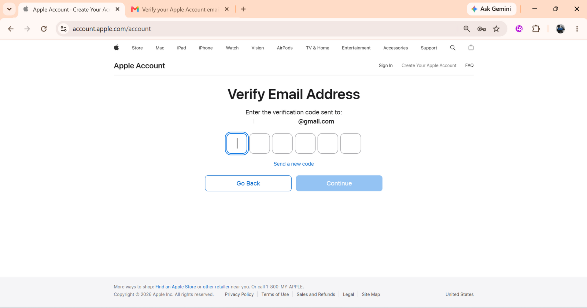 Apple Account email address verification screen